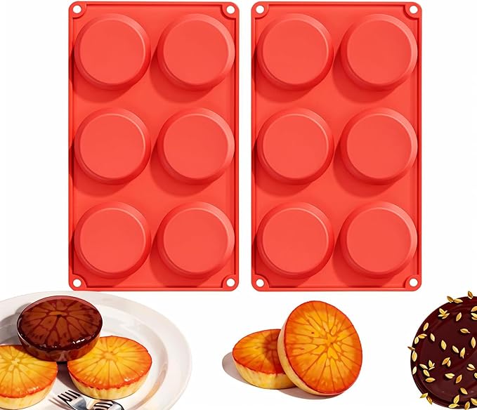 Silicone Egg Chocolate Molds 2 Packs Muffin Top Pans for Baking 3" Round Egg Bites Hamburger Corn Bread Mousse