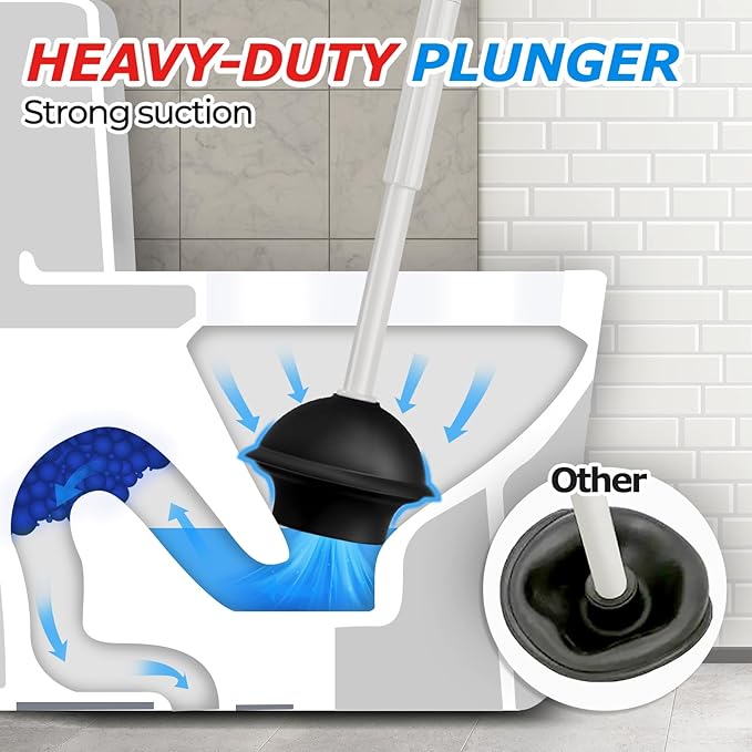 2Pack 2 in 1 Toilet Plunger and Brush Set,Extended Handle Plunger,Toilet Bowl Brush Plunger Set,Bathroom Cleaning Tools,Cleaning Brush,Toilet Brush Plunger Combo,Cream Grey（21inch）