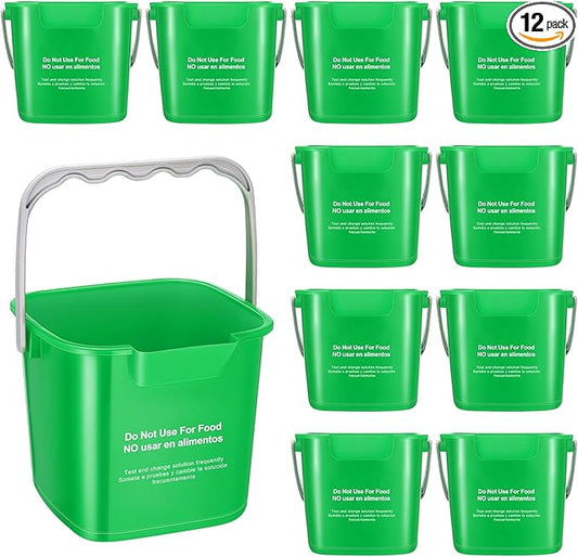 Lallisa 12 Pcs 3 Quart Cleaning Bucket Small Sanitizing Square Bucket Detergent Pail for Home Office Commercial Restaurant Kitchen Bathroom School (Green)
