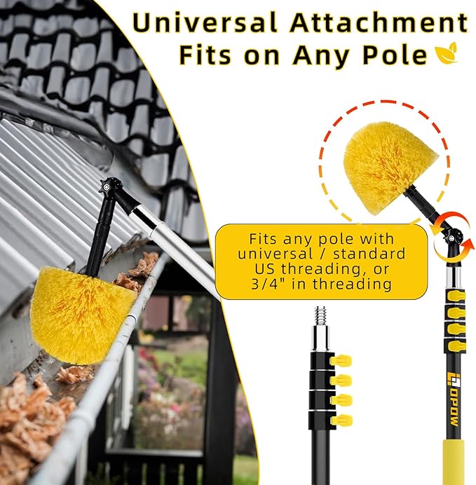 5.6-24 Feet Telescopic Pole with Cobweb Duster, 32 Ft Reach Extension Pole with 2 Washable Cleaning Spider Web Brush Kit Duster Heads and Universal Joint Angle Adaptor for Outdoor & Indoor Cleaning
