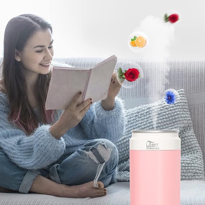 Humidifiers, Humidifier for Bedroom, Can Air Humidifier, Humidifiers for Home and Plants, USB Powered And Battery Powered Portable for Home Office Car Outdoor, 2 Mist Modes, Night Light, Auto-Off