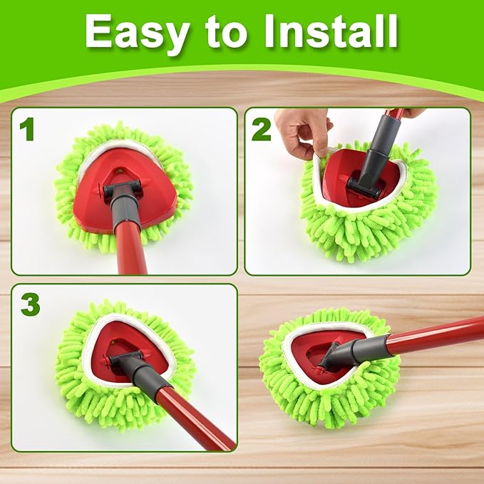 Mop Replace Head for O Cedar, Spin Mop Heads Replacements for Ocedar RinseClean 2 Tank Spin Mop, Chenille Duster for Ocedar Mop Include 3 Pack Microfiber Chenille Mop Pad for Ocedar Spin Mop