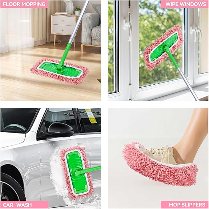 4Pcs Reusable Microfiber Mop Pads Compatible with Swiffer Sweeper，Dry Sweeping Cloths & Wet Mopping Cloths Washable Wet Pads for Hardwood Surface Floor Cleaning