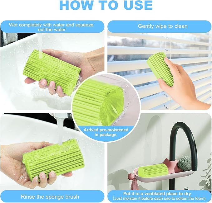 4 Pack Damp Clean Duster Sponge, Magic Sponge Eraser for Household Cleaning, Reusable Dusters Cleaning Supplies for Housekeeping, Dish, Blinds, Glass, Baseboards,Window Track Grooves and Faucets