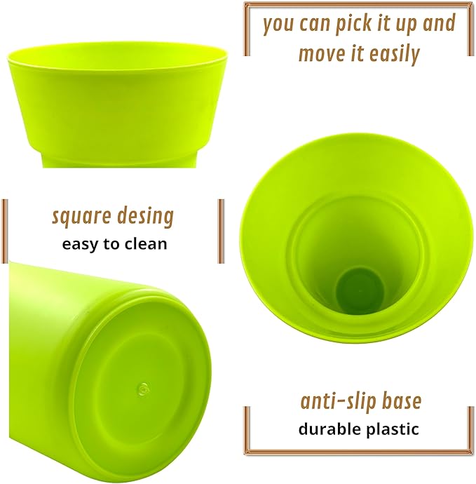 VITAGIR. Set of 6 Buckets for Cut Flowers in Plastic Green Matte Color 14 Inch, Flower Buckets for Flower Bar Ideal for Displaying Flowers in Florist Shop or as Home. (Green)