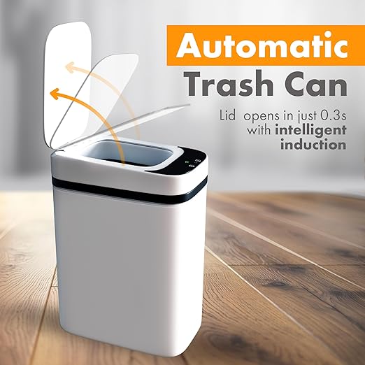 Loasil-H Automatic Smart Trash Can for Bathroom - Anti-Bag Slip Lid, Motion Sensor, 3 Gallon Capacity for Bedroom, Office, Kitchen, 12.6x9x6in (White)