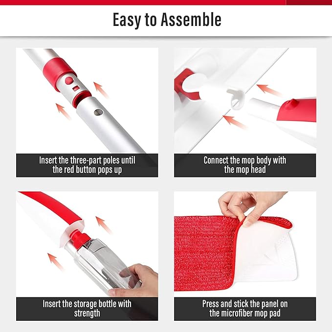 Spray Mops for Floor Cleaning Floor Mop with a Refillable Spray Bottle and 2 Washable Microfiber Pads Home or Commercial Use Dry Wet Flat Mop for Hardwood Laminate Wood (Red)
