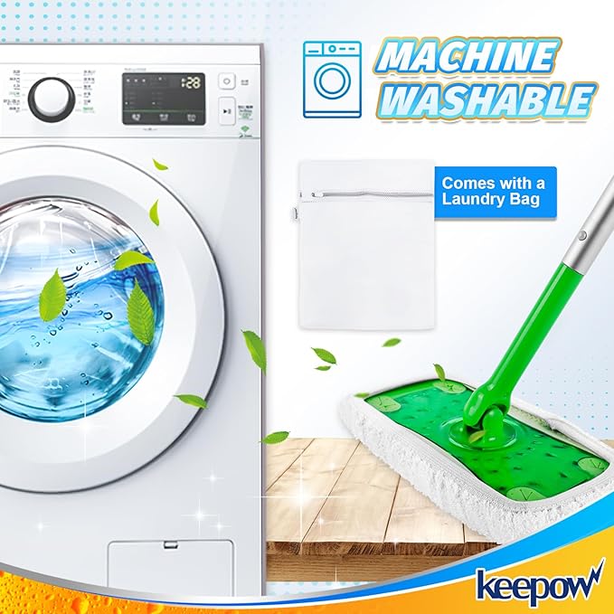 KEEPOW Reusable Dry Sweeping/Wet Mopping Cloths Compatible with Swiffer Sweeper, Washable Microfiber Mop Pads Refills for Hard-Surface/Hardwood Floor Cleaning, 4-Pack (Mop is Not Included)