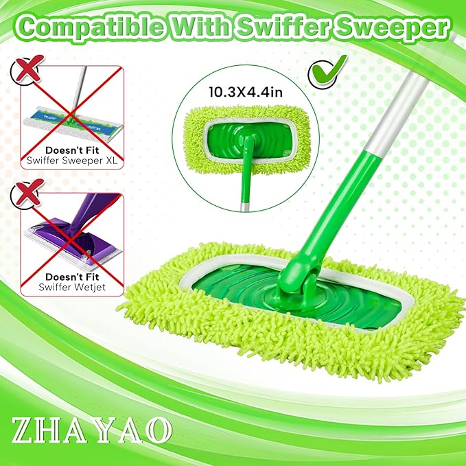 Reusable 100% Chenille Mop Pads Compatible with Swiffer Sweeper, Wet and Dry Flat mop Cover, 3 Pack Washable Pads for Surface/Hardwood Floor Cleaning (Mop is Not Included)
