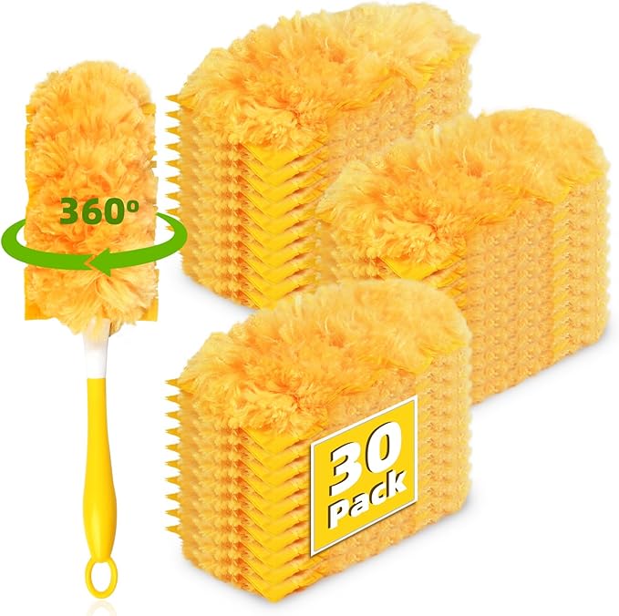 30 Pack 360 Dusters Refills for Swiffer Dusters, Unscented Heavy Duty Duster Kit Disposable Dusters Refills with 1 Handle for Cleaning Furniture, Blinds, Ceiling Fans