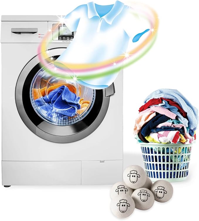 Dryer Balls Laundry Reusable, XL Wool Dryer Balls Cute, Fabric Softener Ball, Extra Large Dryer Balls with Animal Pattern, Shorten Drying Time, Organic Wool - Dry 1000+ Loads (6 Pack Sheep Pattern)