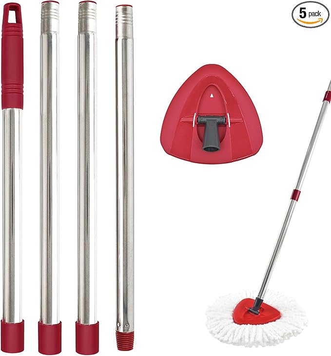 Mop Handle for Ocedar, Mop Handle for O Cedar, Spin Mop Replacement Handle for O Cedar, 4-Section Spin Mop Handles and Base for Ocedar, 30" to 58" Mop Stick Pole Handle and Base for Ocedar Spin Mop