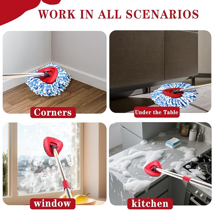 4 Pack Spin mop Replacement Head, Spin mop Scrub Brush,Microfiber Mop Refills, Easy to Replace,for Bathroom,Kitchen,Tub and Tile,Easy Cleaning,Suitable for Ocedar RinseClean 2-Tank System Spin Mop (A)