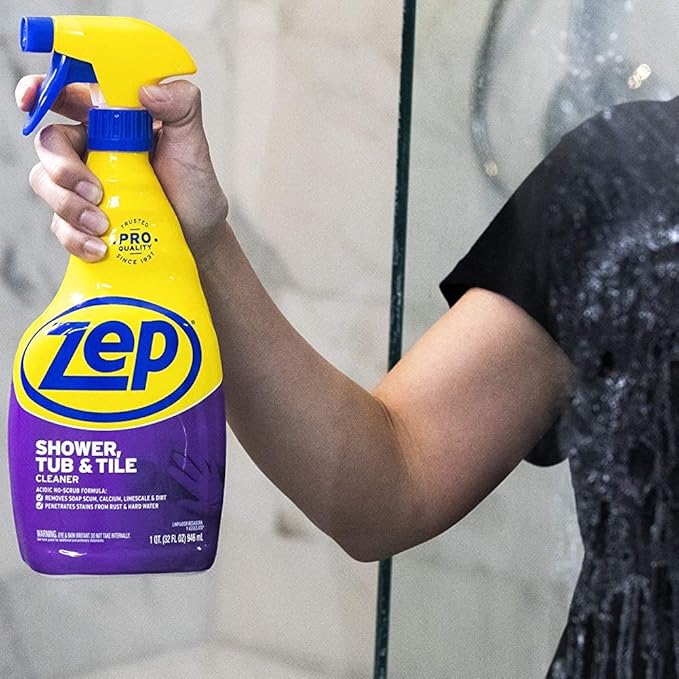 Zep Shower Tub and Tile Cleaner 32 oz ZUSTT32 (Case of 4) - No Scrub Pro Formula Breaks up Tough Buildup on Contact