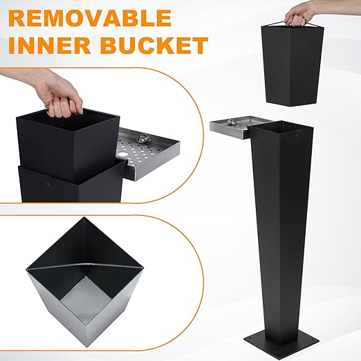 Commercial Trash Receptacle Outdoor, Standing Trash Can with Lock Design, Large Capacity Inner Bucket, Metal Trash Bin for Porch Patio Yard Driveway Backyard Office