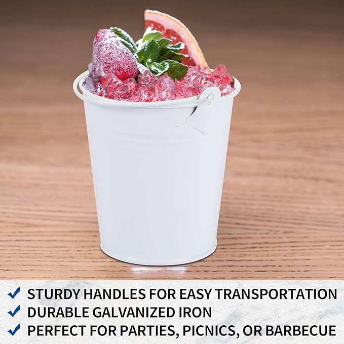 Mini Metal Buckets with Handles Galvanized Buckets 3.15 Inch Mini Container Pails for Metal Tin Plant Holder Pail for Wedding Decoration Party Favor(White,28 Pcs)