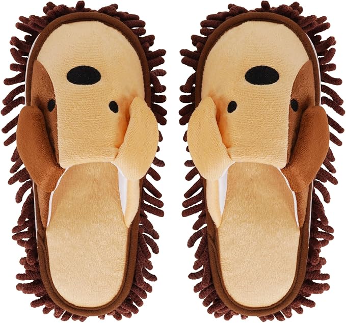Liitrton Mop Slippers Cartoon Mop Shoes, Washable Microfiber Slippers for Floor Cleaning, Detachable Mopping Slippers for Women Home Floor Cleaning Tools (Brown, Women 4.5-6)