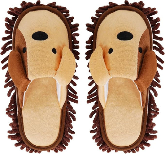 Liitrton Mop Slippers Cartoon Mop Shoes, Washable Microfiber Slippers for Floor Cleaning, Detachable Mopping Slippers for Women Home Floor Cleaning Tools (Brown, Women 4.5-6)