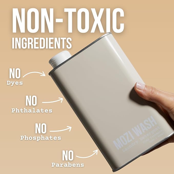 Mozi Wash Laundry Detergent Liquid, Cozy Cashmere- Amber & Floral, 50+ Loads, Concentrated, Non toxic, Plant Based Enzyme Cleaners, Long Lasting Luxury Clean, 32 oz Recyclable Bottle