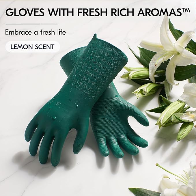 Vgo... Household Cleaning Gloves,Double-layer,Lined Dishwashing Gloves,Long Sleeves for Kitchen,Bathroom Cleaning(TP1117)