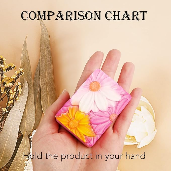 Moukiween Soap Molds Silicone, 3D Rectangular Flower Pattern Silicone Molds for Handmade Craft Soap, Bath Bombs, Chocolate Bars, DIY Candle, Polymer Clay Design