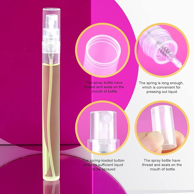 Teenitor Mini Spray Bottles, 20-Pack 10ml Empty Refillable Plastic Atomizer for Perfume, Essential Oil, Travel