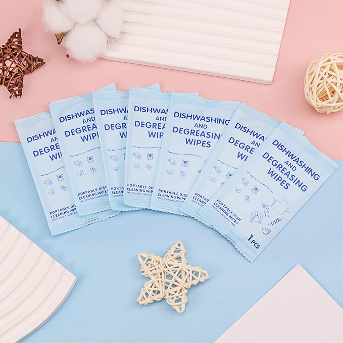 Portable Cleaning Wipes, 200 Count Dish Soap Disposable Wipes, Individually Wrapped Dish Wipe for Travel and Camping Quick Cleaningups