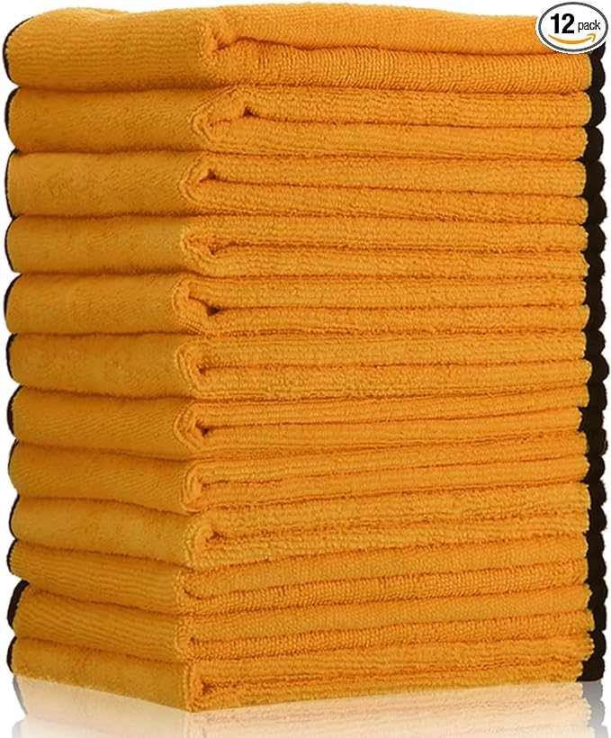 Tallew 12 Pcs Microfiber Towels 16 Inch x 16 Inch Microfiber Cloth Car Drying Towels for Cars Washing Polishing Office Windows Cleaning Household Supplies (Yellow)