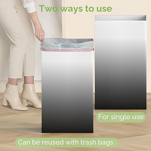 4 Pack Extra Large Disposable Trash Cans, Reusable Portable Garbage Can, 13 Gallon (21.6" H x 13.5" W x 10" D), Extra Thick Recycled Cardboard Portable Garbage Can and Recycling Bins,Black Gradient