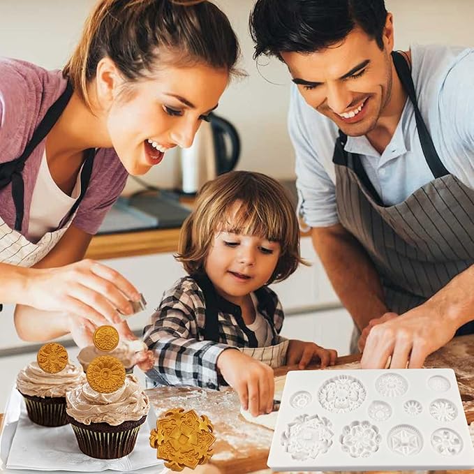 Baroque Gemstone Fondant Molds - Embossed Cupcake Decorating Molds for Wedding Dessert Setting, Sugar Craft, Cookies, Gum, Flower Paste, Marzipan, Polymer Clay, Epoxy