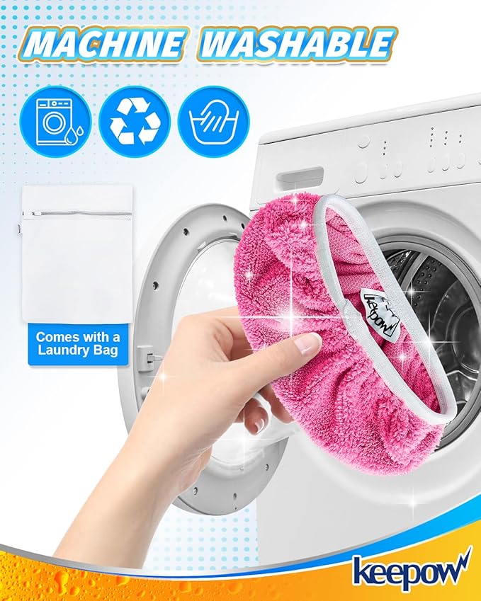 KEEPOW 4 Pack Reusable Mop Pads Compatible with Swiffer Sweeper, Microfiber Washable Pink Swiffer Mop Pads, Dry & Wet Sweeping Mopping Cloths (Pink)