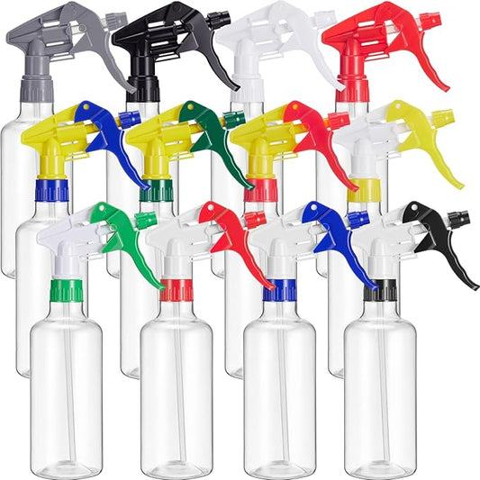 Eccliy 12 Pcs 16 Oz Plastic Spray Bottle, Adjustable Empty Reusable Sprayer for Cleaning, Planting, Water, Bathroom and Kitchen, BBQ, Commercial and Residential(Muticolored,Clear)