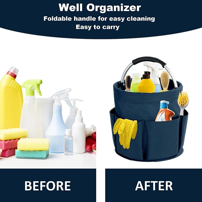 17L Cleaning Caddy with Handle, Cleaning Supplies Organizer, Foldable Storage Basket, Cleaning Supply Caddy, Portable Multi Cleaning Bucket Bag for Home, Garden (Blue)