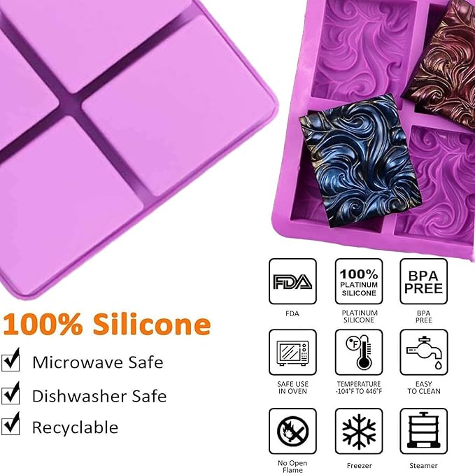 3 Pack Silicone Soap Molds 6 Cavities Silicone Soap Mold Rectangle Oval and Flower Shapes Soap Molds for Soap Making Handmade Cake Chocolate Biscuit Pudding Jelly Ice Cube Tray