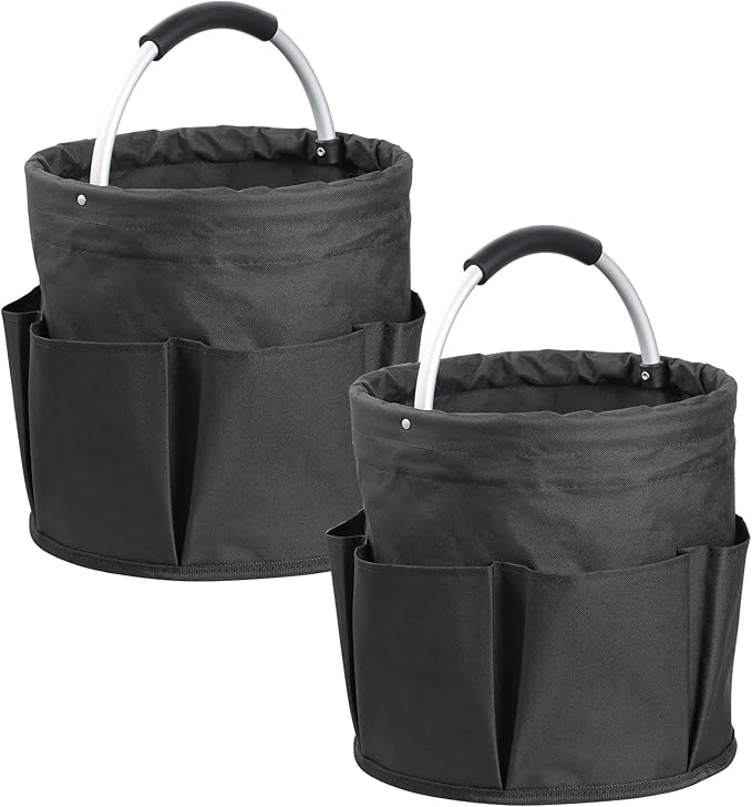 2Pcs Collapsible Cleaning Caddy with Handle, 17L Foldable Cleaning Supply Caddy, Bucket Tool Organizer in 600D Oxford Fabric, Multifunctional Storage Basket for Cleaning, Traveling, Black