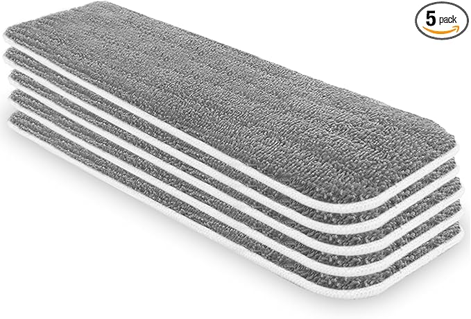 Microfiber Mop Replacement Pads 18 Inch Compatible with Bona Floor Care System, 5 Pack Reusable Wet Dry Floor Cleaning and Scurbbing Mop Refill Fits 16” to 18” Flat Reveal Mop Heads