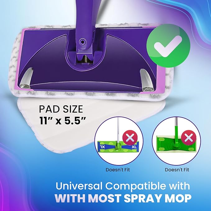 6pcs of Universal 11-inch Velcro Type Reusable Floor Mop Pads Compatible with Swiffer Wet Jet Refills Machine Washable Thick Microfiber Wet Pads for Hardwood and Household Cleaning Supplies (6pcs)