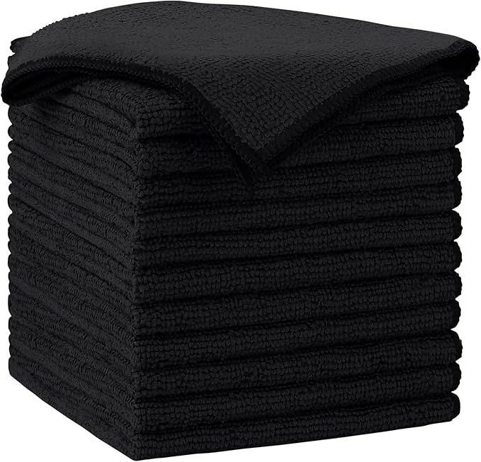 AIDEA Microfiber Cleaning Cloth-12PK, Soft Microfiber Towels for Cars, Absorbent Cleaning Rags, Lint-Free Streak-Free Wash Cloths for House, Kitchen, Window(12in.x12in), Black