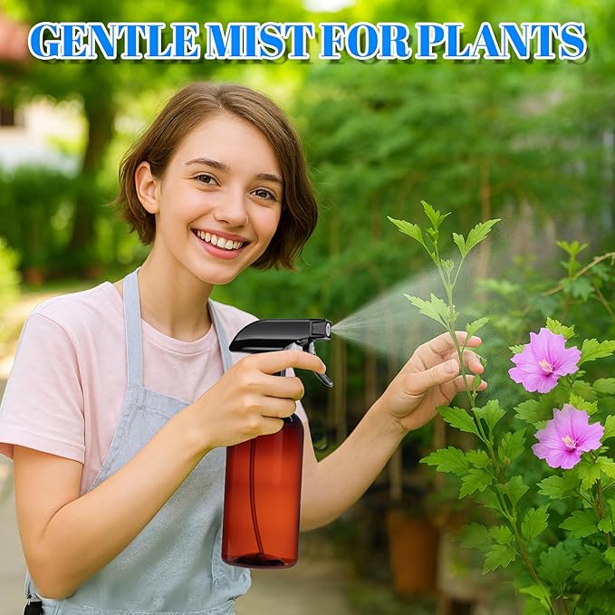 DIYSELF Spray Bottle for Cleaning Plastic Spray Bottles 16 oz 500ml Squirt Bottles for Liquids Amber Clear Spray Bottles for Cleaning Empty Plastic Spray Bottle for Home and Garden (2 Pack)