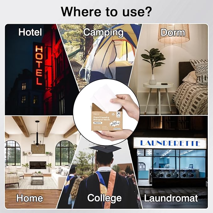 Poesie Magnolia Travel Laundry Detergent Strips 40 Sheets Liquidless Laundry Foam Sheet for Travel Dorm Home