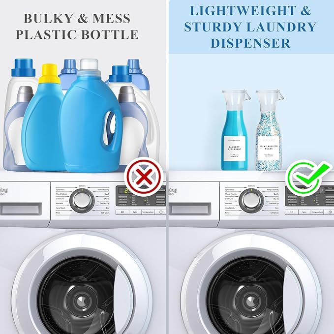 Laundry Detergent Dispenser Bottle 20oz with Waterproof Label for Laundry Detergent Soap Fabric Softener Bleach Scent Booster Beads, Sturdy PET Bottle for Laundry Room Decor 2 Pack White
