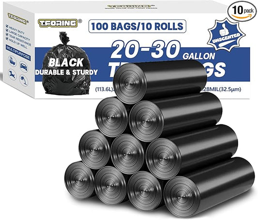 20-30 Gallon Trash Bags Black - 1.28 Mil Thick,30" x 35" Large Garbage Bags 100 Count，20+ Gallon Heavy Duty Trash Can Liners Unscented for Kitchen Home Office Commercial Outdoor
