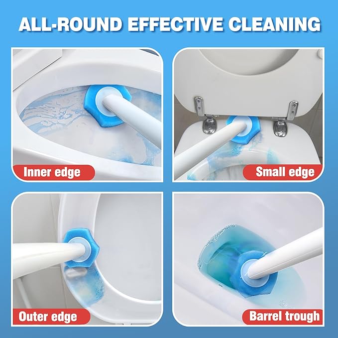 JEHONN Disposable Toilet Bowl Cleaner Wand with Upgraded Clamping System, Wall Mounted Bathroom Scrubber Brush for Bathtub Sink Wash Basin, 16 Refills