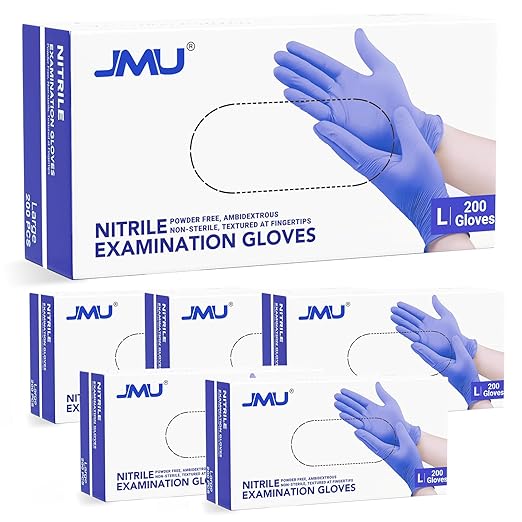 JMU Nitrile Gloves Large Case of 1200, Gloves Disposable Latex Free Bulk, 3.5 Mil, Violet Blue