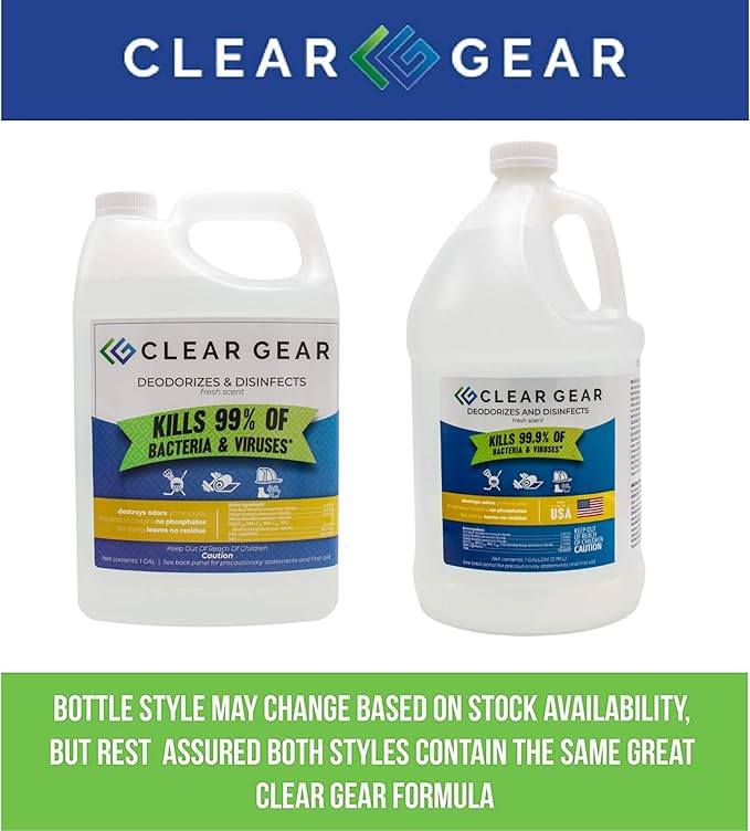 Clear Gear - Disinfectant, Cleaner, and Deodorizer for Sports Equipment, Gyms, and Fitness Centers - EPA-Registered, Hospital Grade, Made in USA - 1 Gallon Bottle