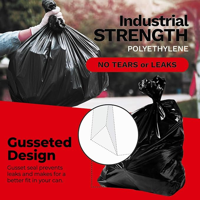 ToughBag 55 Gallon Trash Bags (32 Count) Heavy Duty Trash Bags, Black Garbage Bags, 2.5 Mil - Made in USA
