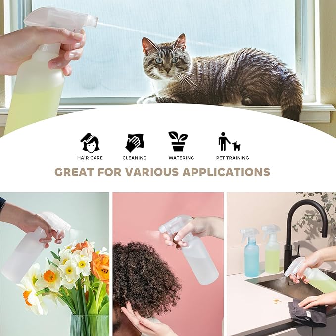 10 oz Spray Bottles, Mist/Stream Adjustable Small Spray Bottle for Hair Cleaning Plants Pet, BPA-free Plastic Water Empty Squirt Bottle with Measurements, 2 Pack