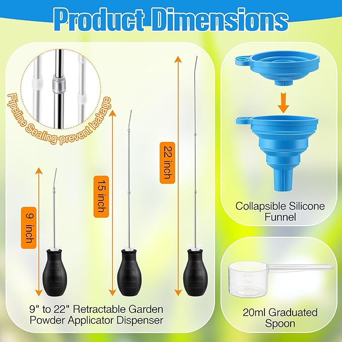 Diatomaceous Earth Powder Duster, Longer 9" to 22" Retractable Garden Powder Applicator Dispenser, 8 oz Bulb Duster Sprayer Insect for Home Organic Gardening Agricultural Supply(Black,2 Pcs)