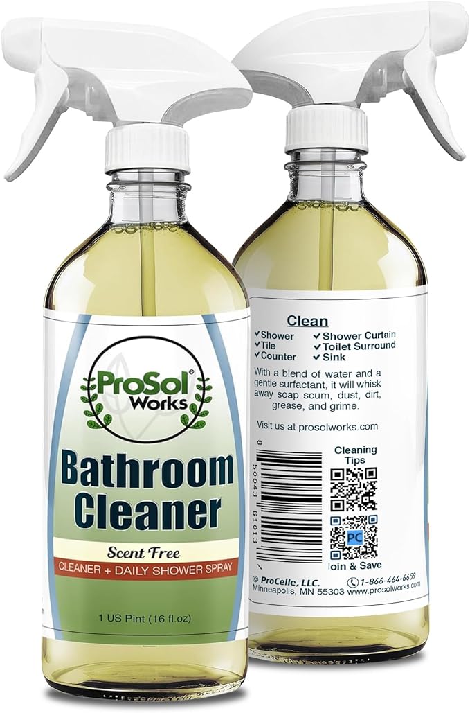 Bathroom Cleaner 16 oz - Daily Cleaning Spray for Shower Curtain, Sink, Shower, Tile, Bathtub, & Toilet Bowl Cleaners Revealing Natural Shine & Refreshing Scent- Safe on All Surface