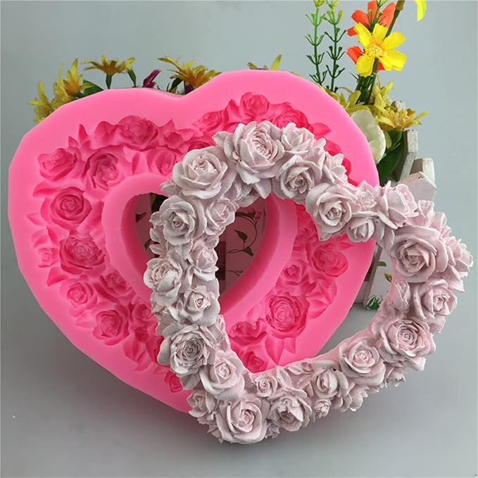 Rose Heart Wreath Fondant Chocolate Candy Silicone Mold Cake Decorating Baking Pastry Tools Soap Mould Resin Polymer Clay Mold